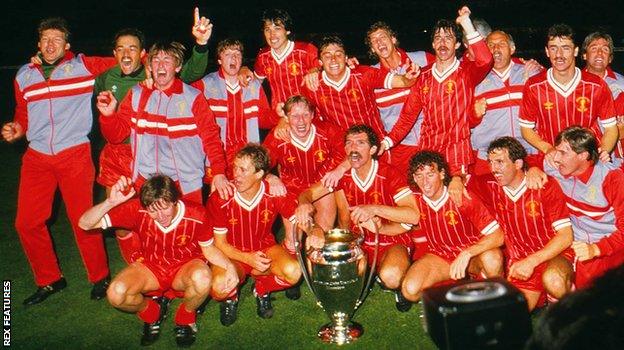 Liverpool celebrate their 1984 European Cup win