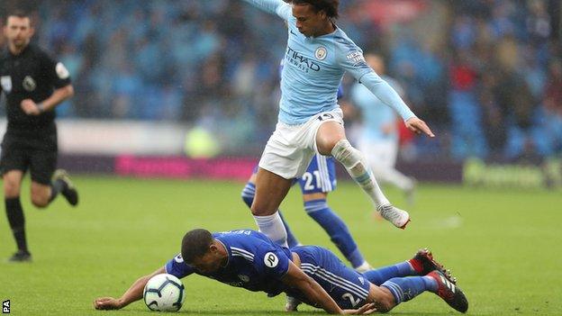 Cardiff defender Lee Peltier fell awkwardly in a challenge with Manchester City winger Leroy Sane