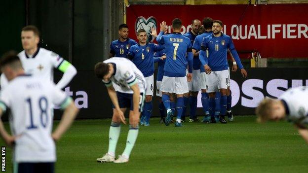 Ciro Immobile celebrates scoring Italy's second goal of the game