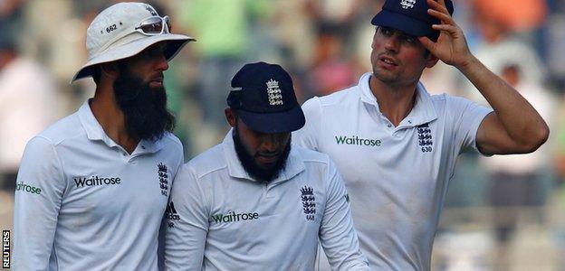 Moeen Ali, Adil Rashid and Alastair Cook