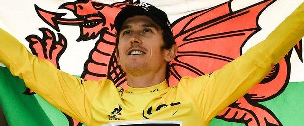 Geraint Thomas on the podium