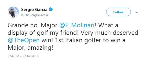 Sergio Garcia congratulates Francesco Molinari