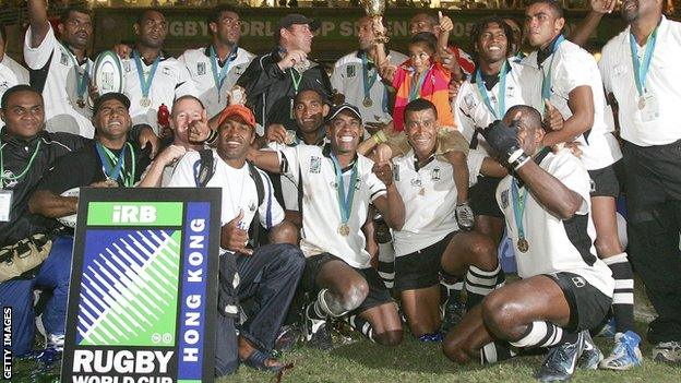 Wayne Pivac celebrates 2005 World Cup Sevens success with Fiji