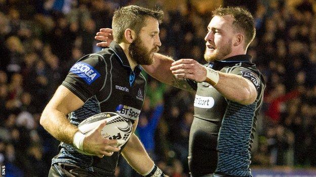 Stuart Hogg helps Tommy Seymour celebrate a recent try against Ulster