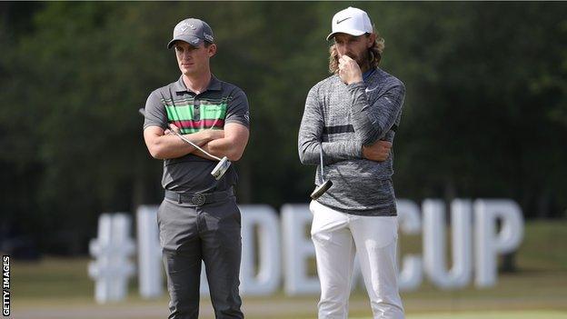 England golf players Tommy Fleetwood and Chris Paisley