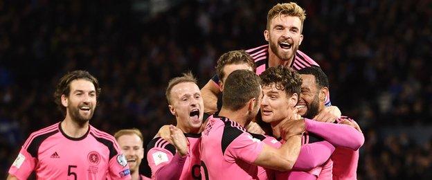 Scotland players celebrate against Slovakia