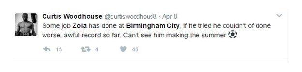 Former Birmingham City player Curtis Woodhouse on Twitter