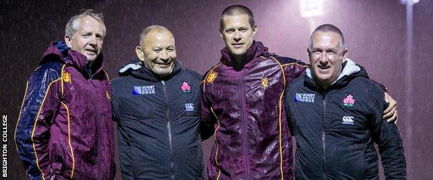 Eddie Jones, second from left, on the night in 2015 that he first saw Marcus Smith play. Buoy is to his left.