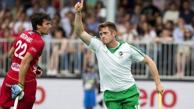 Shane O'Donoghue celebrates after equalising against Belgium