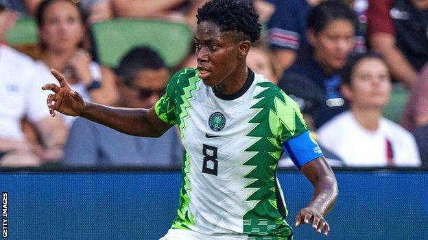 Asisat Oshoala in action for Nigeria