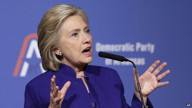 Hillary Rodham Clinton speaks at the Democratic Party of Arkansas Jefferson Jackson dinner in North Little Rock, Arkansas, on 18 July 2015