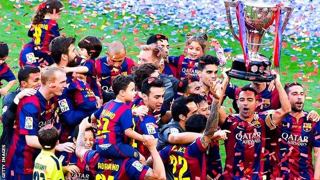 Barcelona celebrate winning last's season's La Liga title