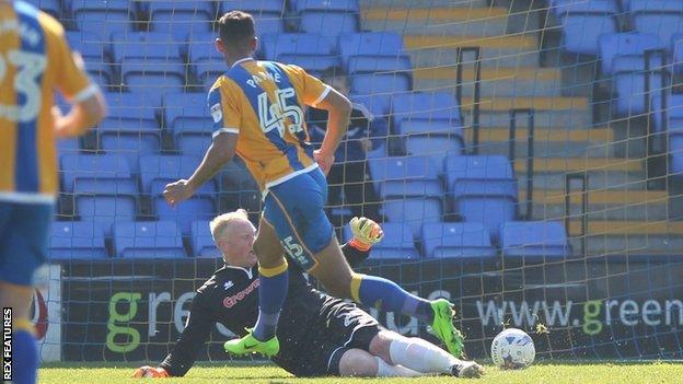 Stefan Payne scored the first of his two goals on loan at Shrewsbury last season in the 1-0 home win over Rochdale