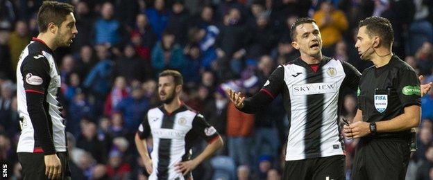St Mirren's players show their frustation as the referee awards the fourth penalty of the game