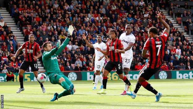 Joshua King scores against West Ham