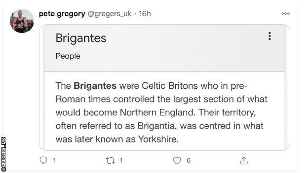 Screenshot of Wikipedia page for Brigantes - claiming they were concentrated around Yorkshire