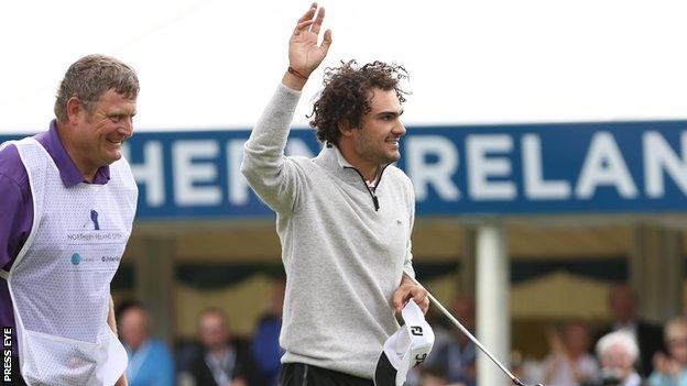 Clement Sordet celebrates his victory at the NI Open