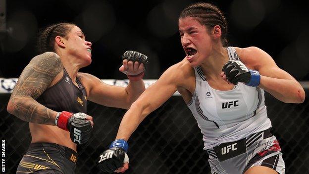 defeated Amanda Nunes (left) and Julianna Pena (right)