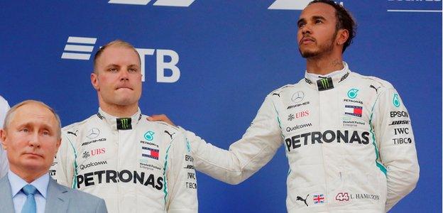 Vladimir Putin, Valtteri Bottas and Lewis Hamilton