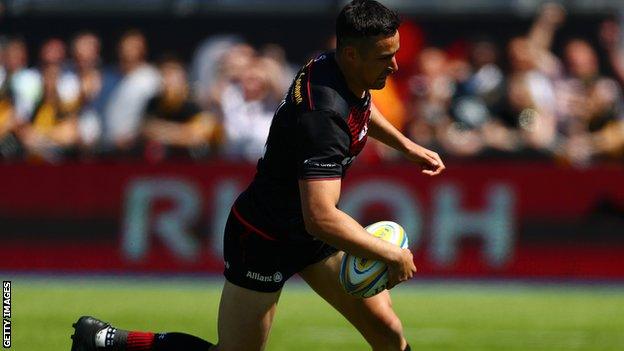 Alex Lozowski scores for Saracens after 94 seconds