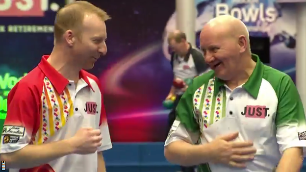 Nick Brett and Charlie Bence share a laugh after the match