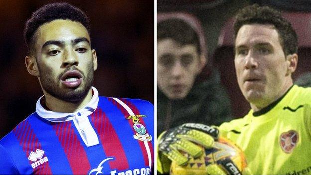 Inverness Caledonian Thistle's Jake Mulraney and Hearts' Jon McLaughlin