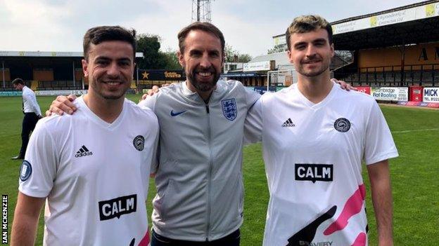 Matthew Legg (left) and Ian McKenzie (right) with Gareth Southgate