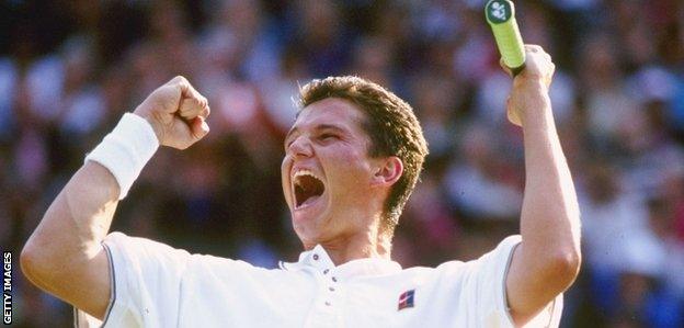 Richard Krajicek celebrates his Wimbledon victory in 1996