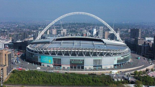 Wembley Stadium before the League Cup final between Chelsea and Liverpool