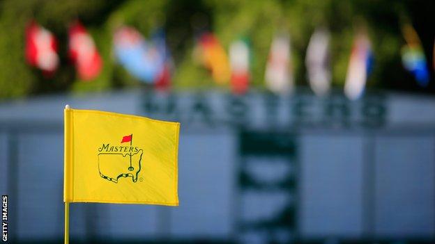 The Masters flag and scoreboard