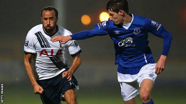 Matty Foulds playing for Everton Under-21s