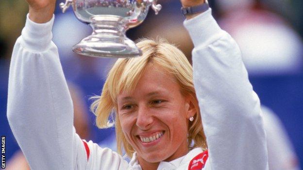 Martina Navratilova celebrates winning the 1986 US Open