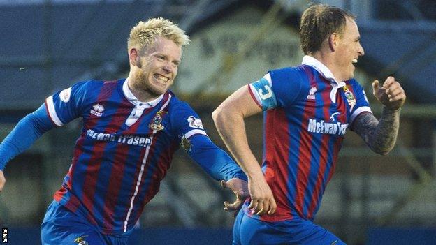 Inverness' Carl Tremarco (right) celebrates his goal