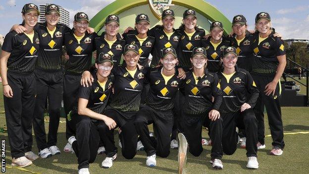 Australia with the tri-series trophy