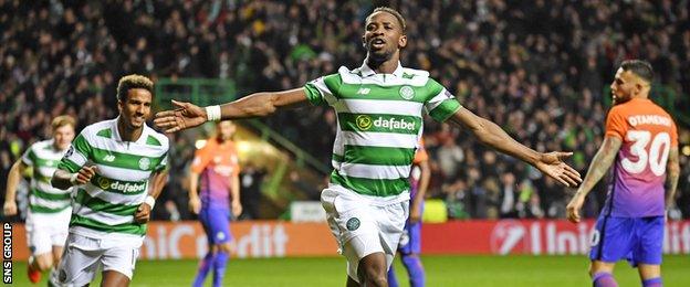 Moussa Dembele scored twice for Celtic in the 3-3 draw with City