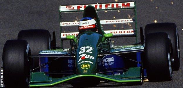 Jordan-Ford driver Michael Schumacher makes his F1 debut during the 1991 Belgian Grand Prix