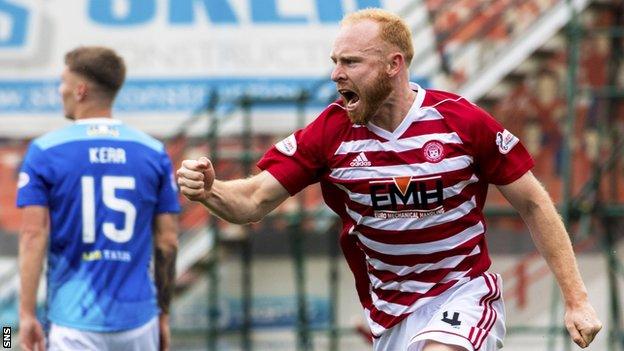 Ziggy Gordon celebrates scoring for Hamilton Accies