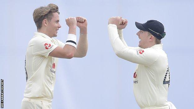 Sam Curran and Dom Bess celebrate wicket