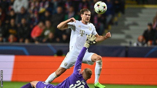 Leon Goretzka scores for Bayern Munich against Viktoria Plzen