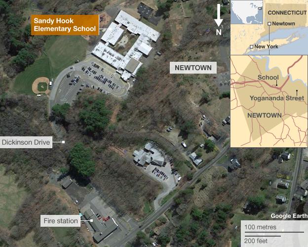 Map showing location of Sandy Hook Elementary School