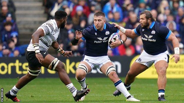 Scotland's Matt Fagerson carries the ball during the Autumn International match at the BT Murrayfield Stadium, Edinburgh