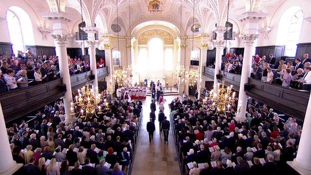 Service inside St Martin's in the Field church