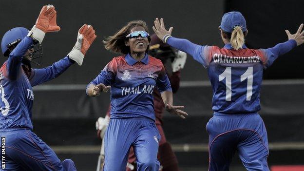 Thailand captain Sornnarin Tippoch celebrates a New Zealand wicket