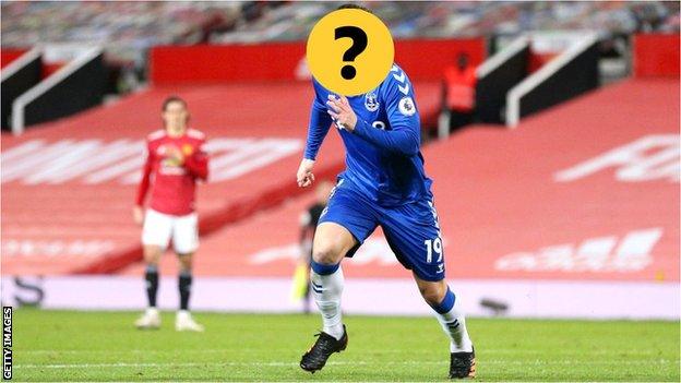 An Everton player with a question mark hiding his face