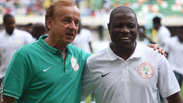 Nigeria coach Gernot Rohr (left) with his assistant Salisu Yusuf