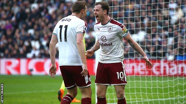 Chris Wood celebrates with Ashley Barnes