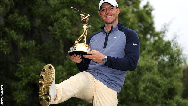 Rory McIlroy celebrates winning the Players Championship