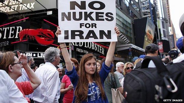 Protesters rally against the nuclear deal with Iran in Times Square in New York on 22 July, 2015