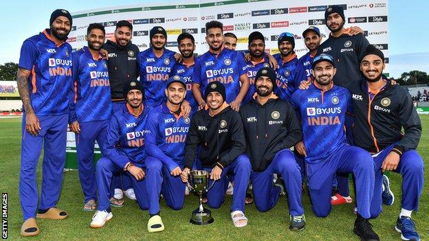 India with the T20 series trophy after beating Ireland