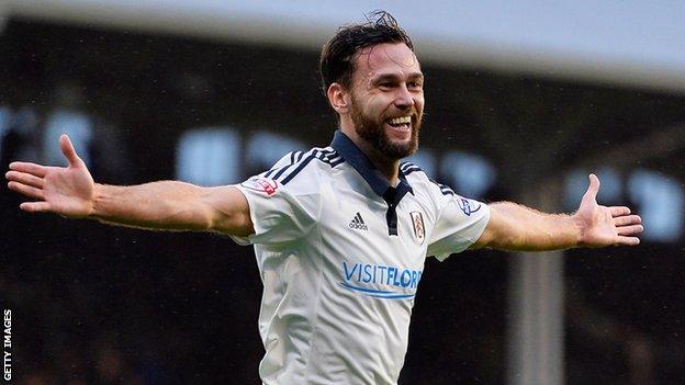 Fulham defender Michael Madl celebrates scoring his only goal for the club